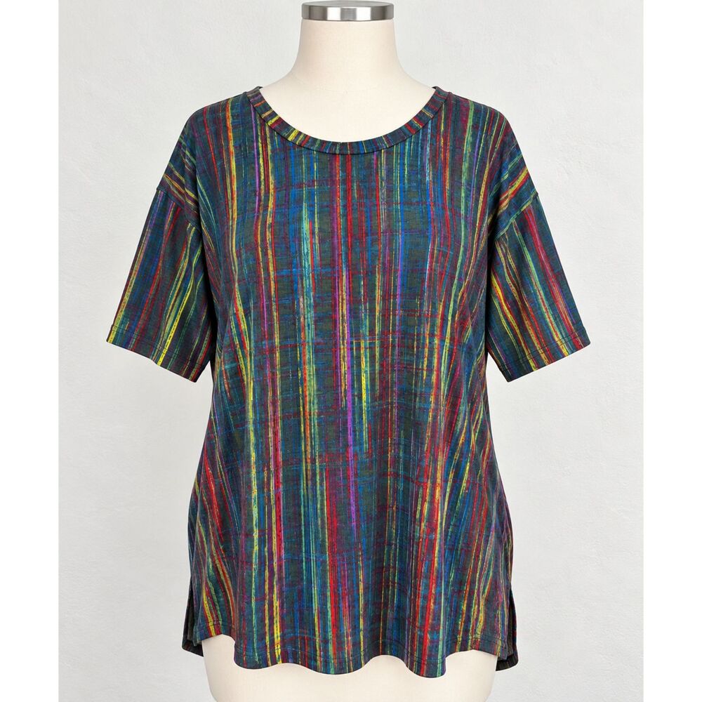 LuLaRoe Women’s 2XL Multicolor Crayon Stripe Tunic Top Rainbow NWOT